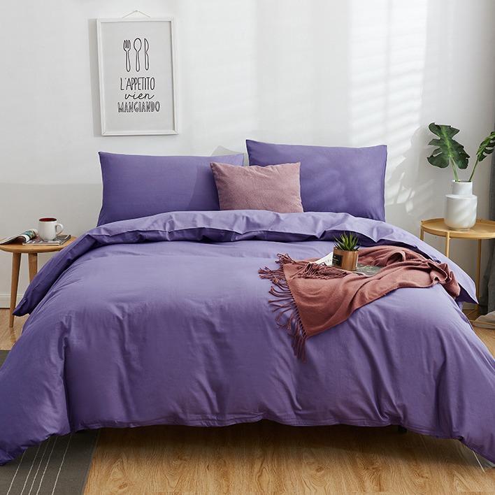 Pure Cotton Color Simple Twill Bed Cover Four-Piece Pure Cotton Plain Bed Sheet And Quilt Cover Bedding Replacement Application Scenario