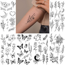 素色花朵纹身贴纸 动物纹身贴纸 黑色纹身贴纸 防水纹身贴 tattoo