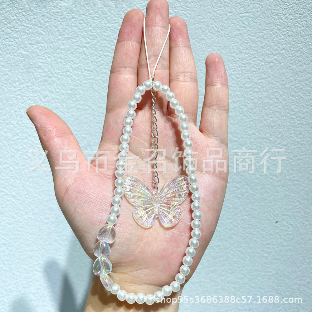 2023 Little Bear Mobile Phone Chain, Heart-shaped Bow, beaded Mobile Phone Pendant, Cartoon Dessert, Pearl Mobile Phone Lanyard Chain Application Scenario