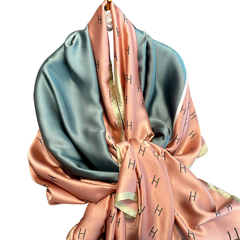 Sun Block Silk Scarf Korean Version Of The New All-In-One Printed Imitation Silk Women's Scarf Decorative Thin With Shawl Beach Towel Item Picture