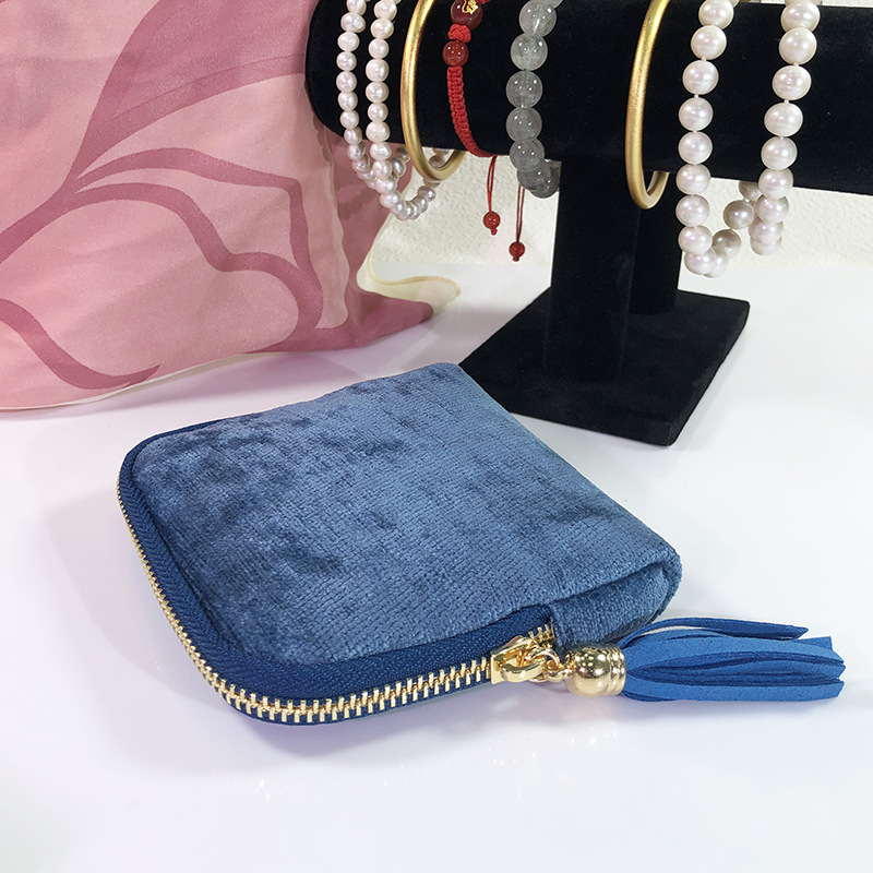 Venta directa de fábrica portátil de seis capas borla joyería bolsa de almacenamiento cristal perla mano cadena viaje bolsa de joyería en stock al por mayor pic 16