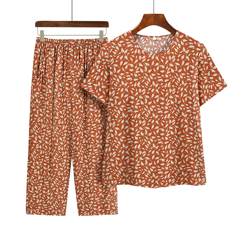 A set of short-sleeved T-shirts for middle-aged and elderly women. It's a loose summer outfit for mothers and a casual two-piece set for grandmothers aged 40 to 60 Specification image