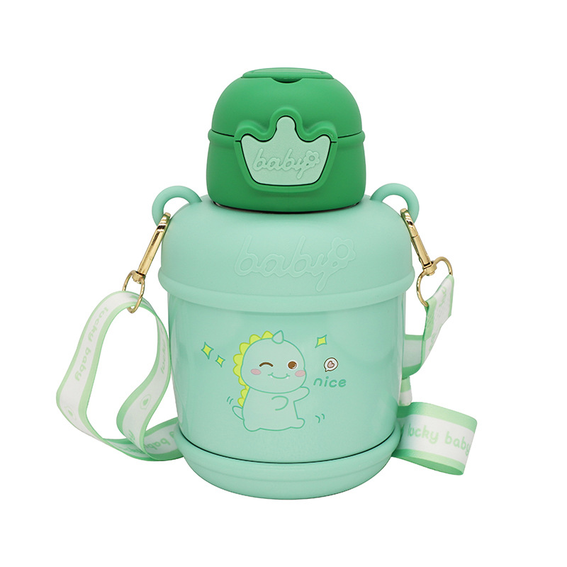 Creative high appearance level baby water bottle, children's cute straw water cup, crossbody convenient stainless steel insulated cup for women wholesale Item Picture