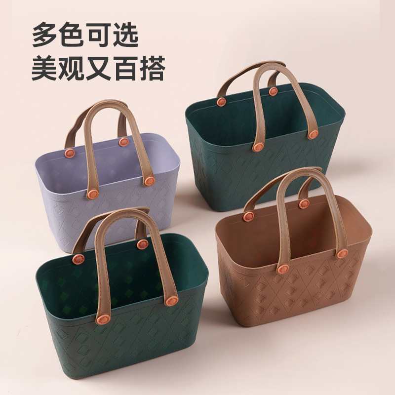 Square Hand Grocery Basket Plastic Soft Handle Multi-Colored Small Basket Picnic Clutter Organizer Portable Basket Item Picture
