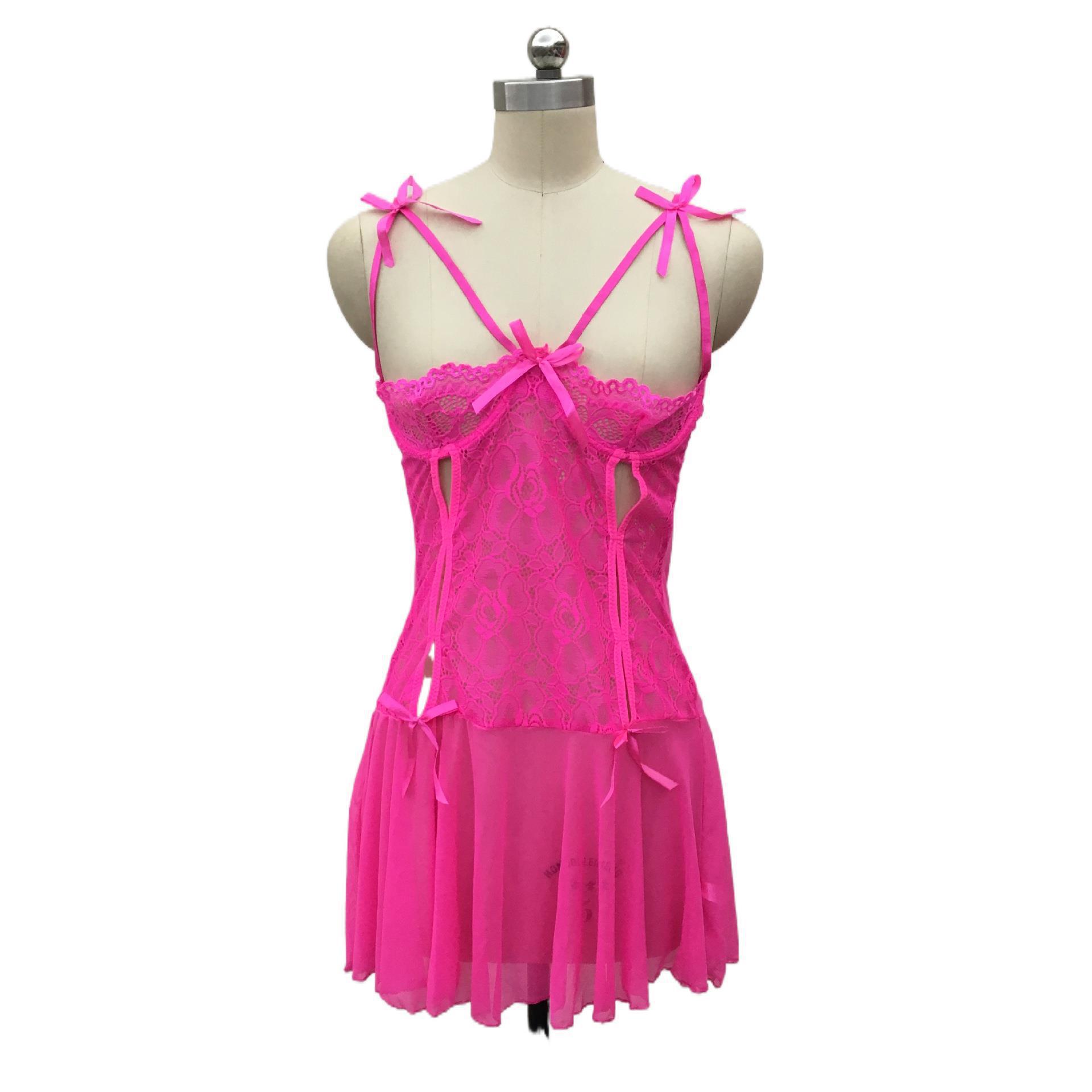 情趣内衣欧美蕾惑睡裙网纱露背绑带镂空露沟性感制服睡衣详情15