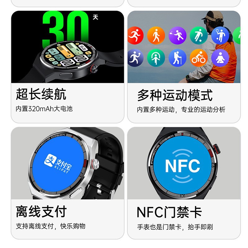 Huaqiangbei gt3pro porsche smartwatch hombres carga inalámbrica bluetooth llamada frecuencia cardíaca deportes teléfono reloj details Picture