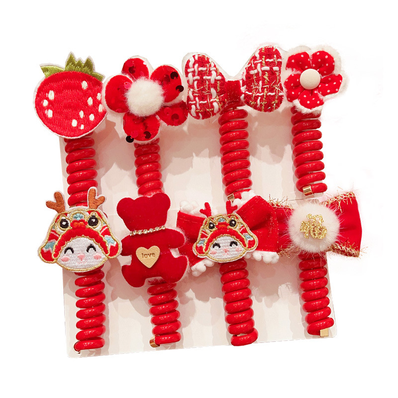 New New Year hair accessories, children's telephone line hair ties, girls' festive flower hair bands, non-damaging hair ties, baby headwear Item Picture