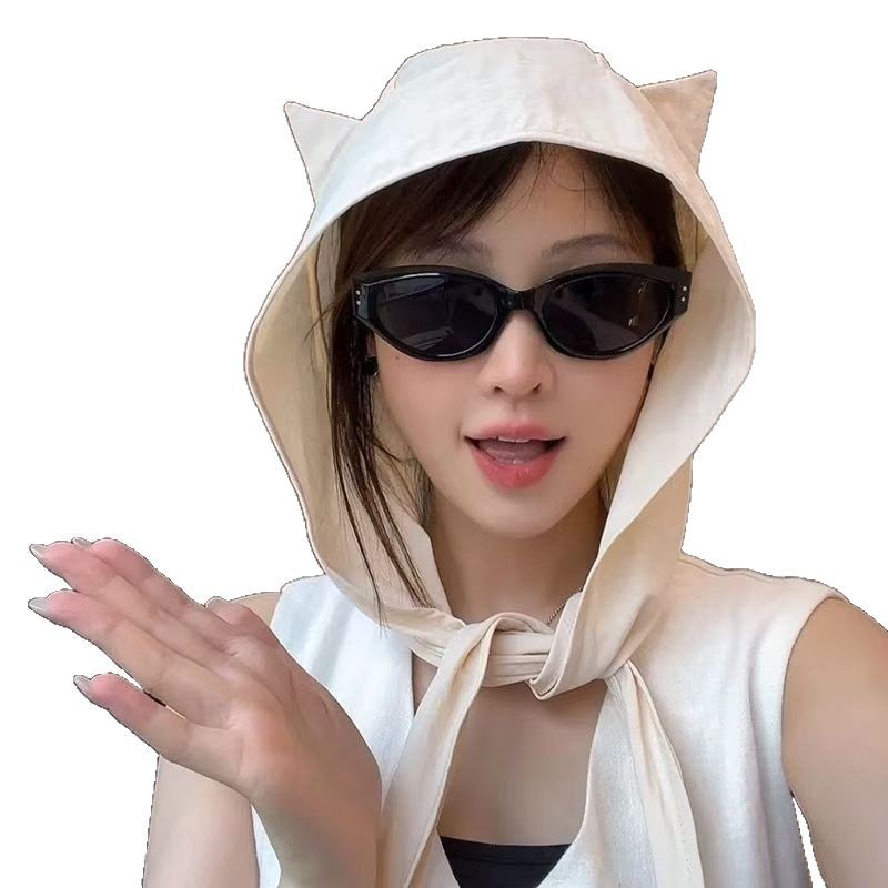 Little Devil Strap quick-drying sun protection hat, women's thin ear-protecting headscarf hat, cute cat ears, niche outing Item Picture