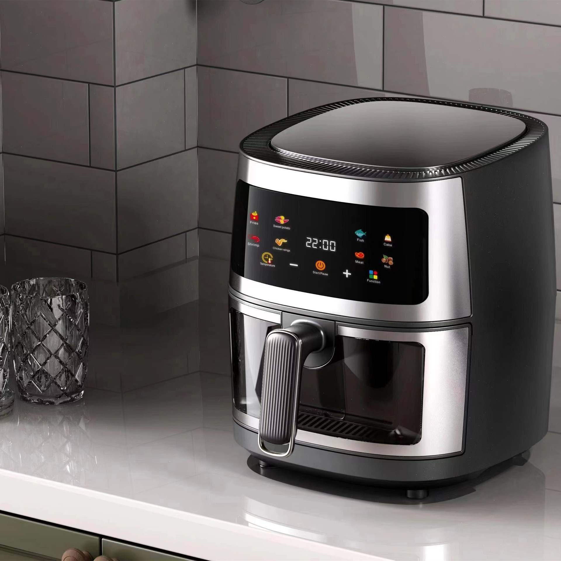 Large Capacity Cross-Border English Stainless Steel Air Fryer 110V220v Multi-Functional Intelligent 6L Visual Air Fryer Specification drawing