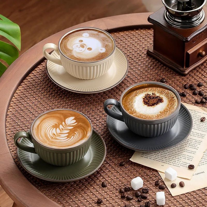 杯碟套装欧式小杯挂耳风陶瓷拿铁拉花杯复古下午茶杯厂家批发代销
