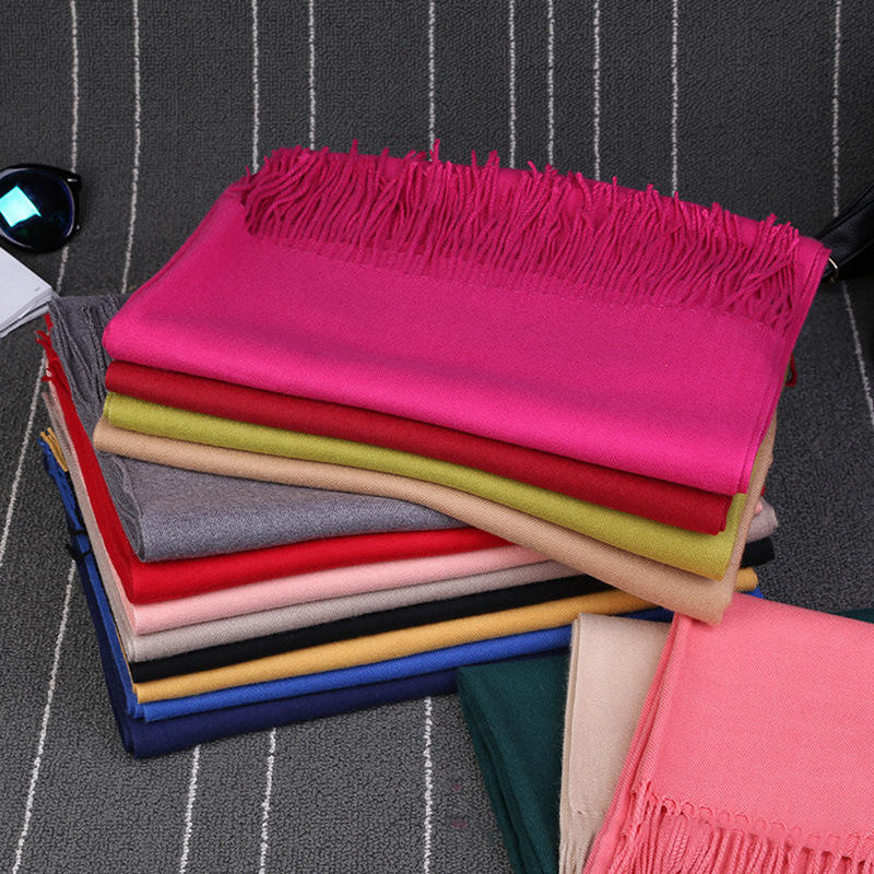 2023 Autumn And Winter New Solid Color Imitation Cashmere Scarf Medium Long Warm Outside With Japan And South Korea Sweet Fashion Fringe Scarf
