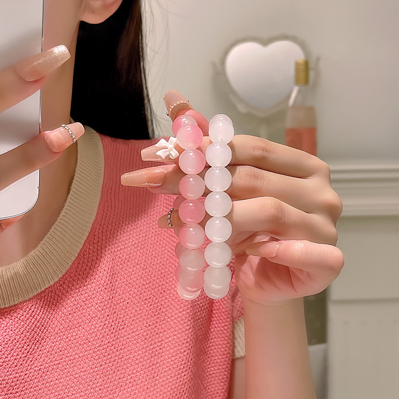 Girls Plate Play Hand String Around Finger Bodhi Seed Blush Gradient Color Buddha Beads Bracelet Students Ice Through Beads Wholesale details Picture