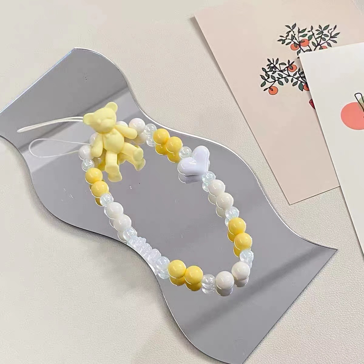 Bear Love Beaded Small Fresh Phone Case Lappel Cute Bear Diy Mobile Phone Pendant Beaded Spot Wholesale Specification drawing