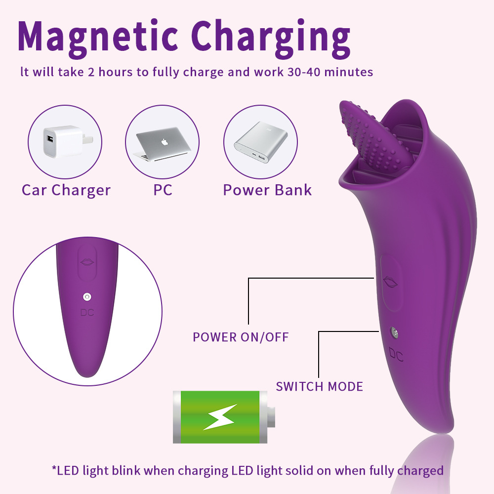 Adult products of the new foreign trade product, Purple Bird Tongue Lick 8-frequency vibrator, Honey Magnet Charging Vibrator Specification drawing