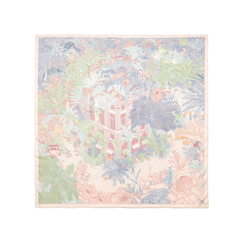 Tropical Rainforest Fubao Silk Scarf Mulberry Silk Wool Double Sided High-End Light Luxury Scarf Women's Shawl Dual Purpose Square Scarf Item Picture