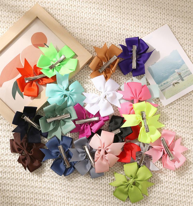 Children's Hair Clip 20 Colors Amazon Hot Selling Solid Color Ribbed Hair Clip With Fishtail Bow Hair Accessories Children's Headwear Specification drawing
