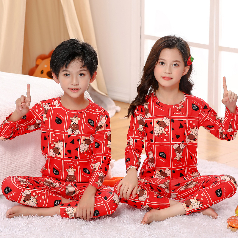 Children's cotton-like thermal underwear set, 22 styles of winter thickened cool silk cotton base layer for large children's long Johns and long pants Specification image