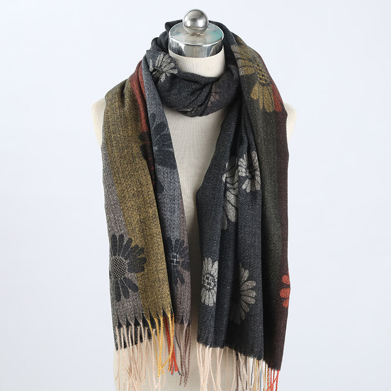 One-piece consignment of Liu 'an Scarf 2021 Autumn/Winter thickened new fringed imitation cashmere Scarf, Korean version women's versatile flower jacquard style scarf shawl factory direct sales Specification image