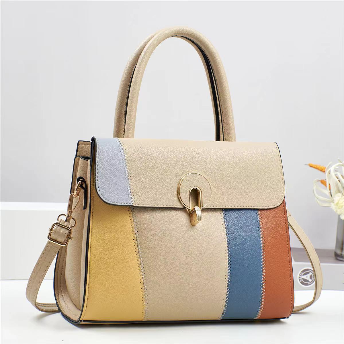 New Patchwork Color Contrast Handbag Fashion Cross-Border Trend Women's Bag Advanced Sense Large Capacity Shoulder Bag Crossbody Bag details Picture