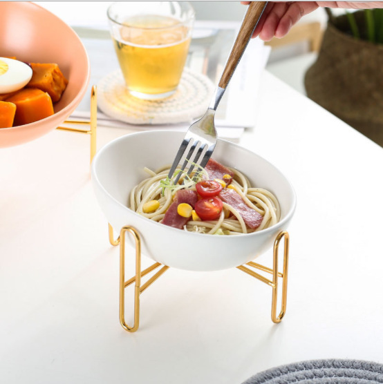 Nordic creative household ceramic tableware with metal racks, pet ceramic bowls, pet feeders details Picture