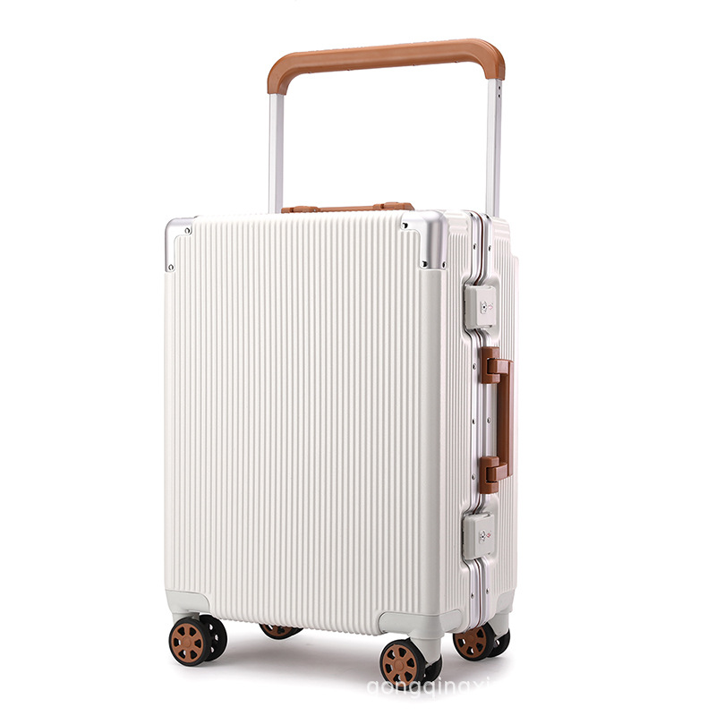 Wide-handle luggage, women's aluminum frame, 20-inch carry-on suitcase, swivel wheel silent travel suitcase, large-capacity password box, cross-border Item Picture
