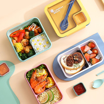 Japanese student lunch box Plastic bento box Single-layer lunch box Microwave heating insulated cutlery with sauce tray