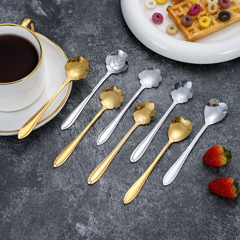 Wholesale of household stainless steel coffee spoons, gold high appearance level, cherry blossom spoons, mixing spoons, creative rose spoons, gift spoons Application Scenario