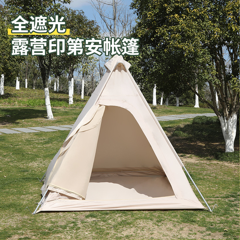 Outdoor Indian tent, portable pyramid tent, thickened cotton fabric, foldable rainproof camping tent details Picture