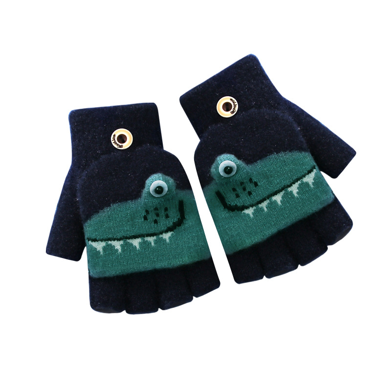 Wholesale of warm half-fingered flip-top fleece five-fingered student cute cartoon knitted woolen cycling fingerless gloves for autumn and winter Item Picture