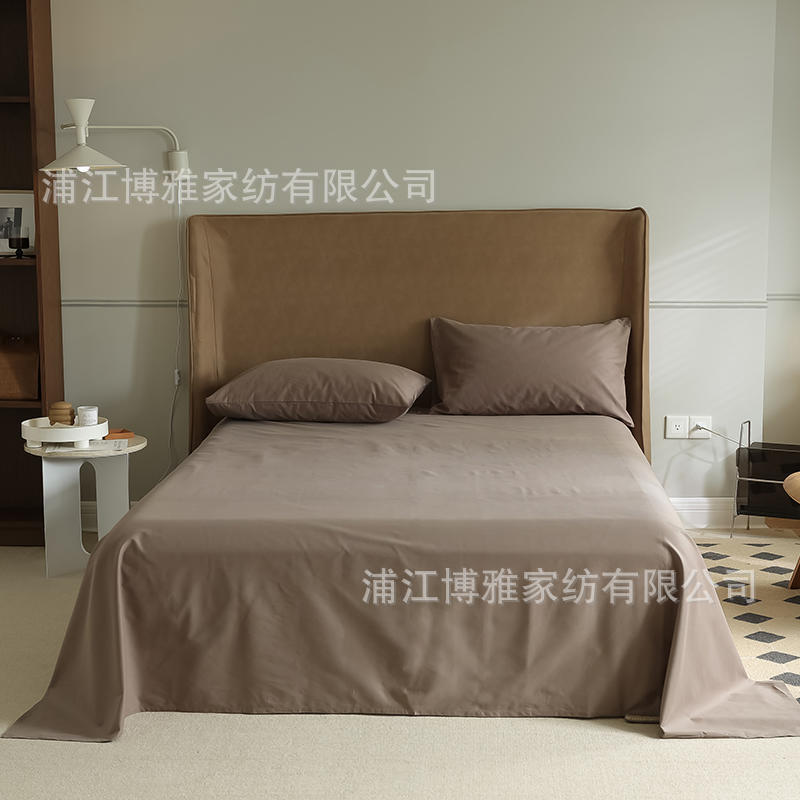 Wholesale of modern, simple and light luxury 100-count Gongsatin high-count dense all-cotton brushed bed sheets, bed linens and bedding items details Picture