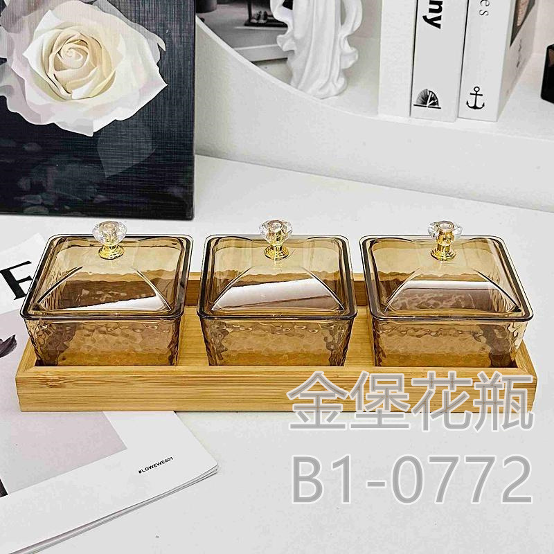 Fruit tray living room home tea table snack Hard candy snack plate snack tray tray tray tray Gold castle vase full figure