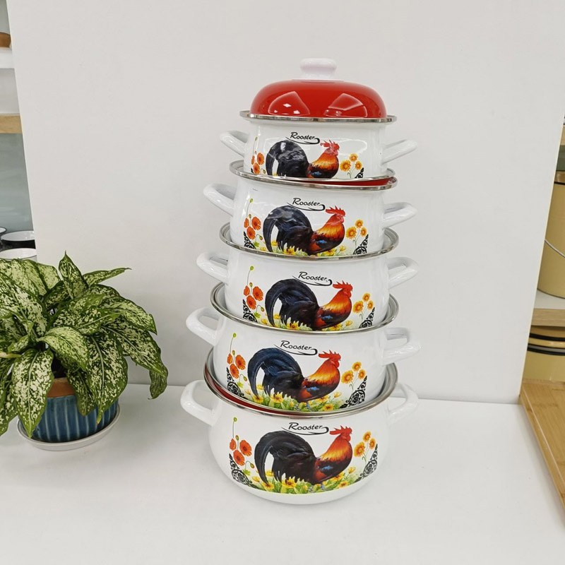 高品质搪瓷锅/五件套搪瓷锅/加厚彩盖产品图