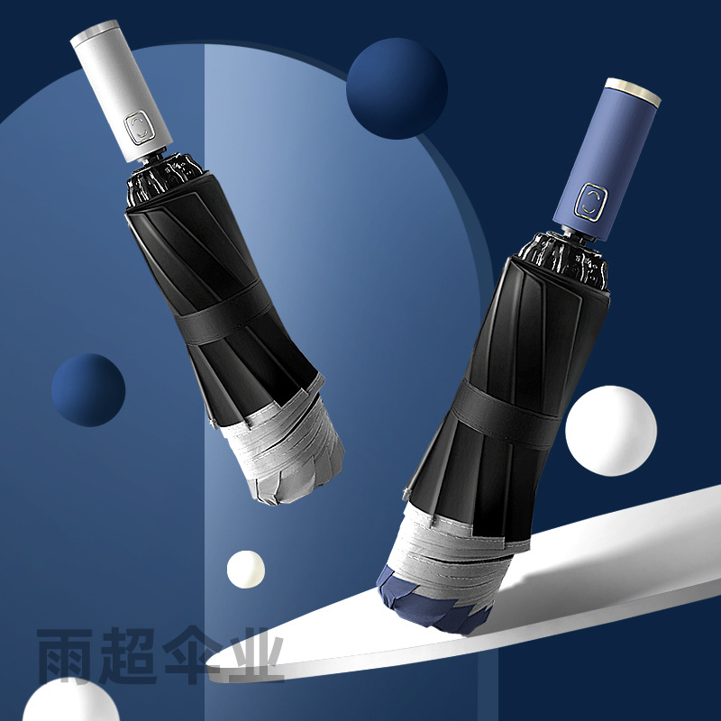 Fully automatic 10-bone reverse umbrella reflective strip reinforced windproof, sunshade and sun protection sun umbrella, outdoor folding black rubber umbrella Application Scenario