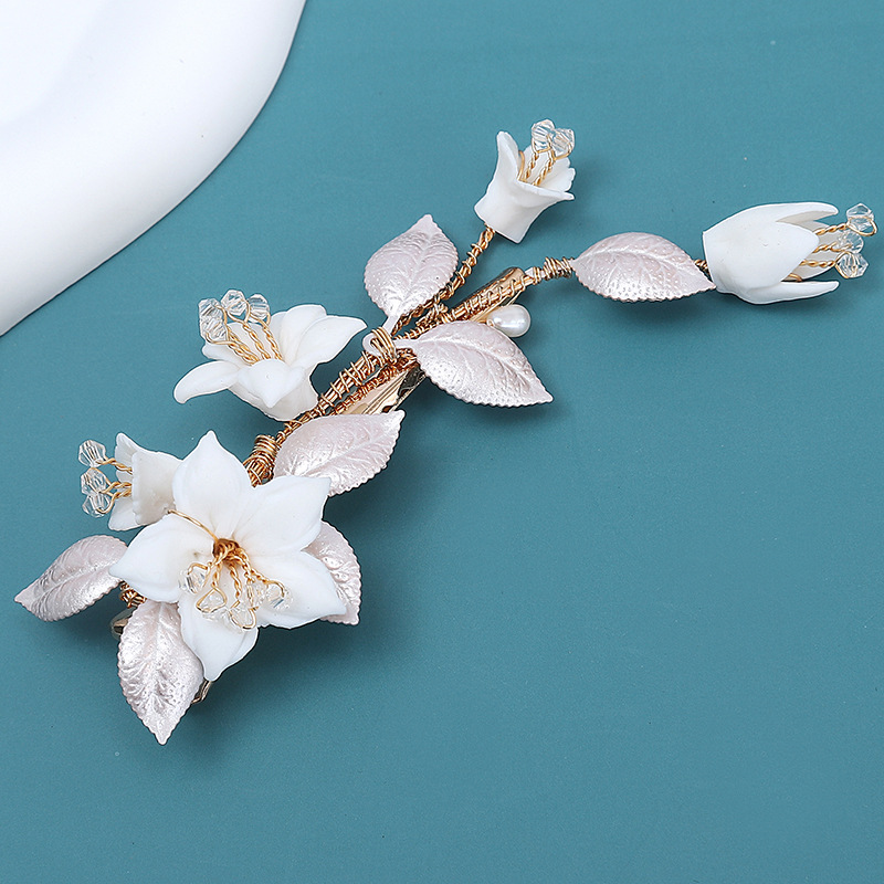 Mori Department Of Lily Tip Clip Handmade Bride Hair Accessories Ancient Xiuhe Headwear Alloy Crystal Hairpin Wholesale details Picture