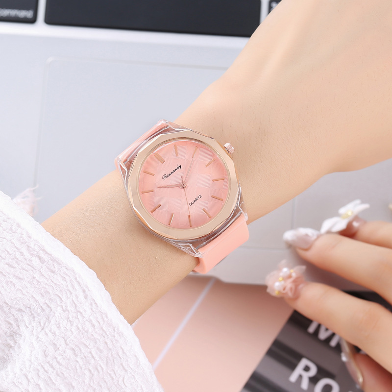 新款简约时尚手表 透明壳时尚男女通用学生表 硅胶带时装手表详情图3