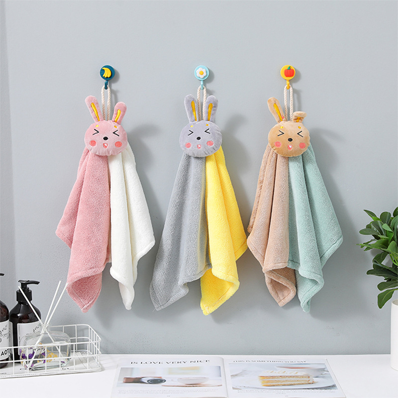 加大加厚家用厨房卫生间擦手抹布卡通可爱儿童擦手毛巾可挂擦手巾
