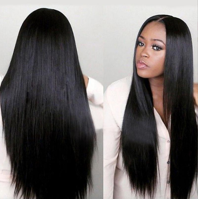 Wholesale of new black mid-parted long straight hair wigs for women made of high-temperature synthetic fiber from Europe, America and Africa