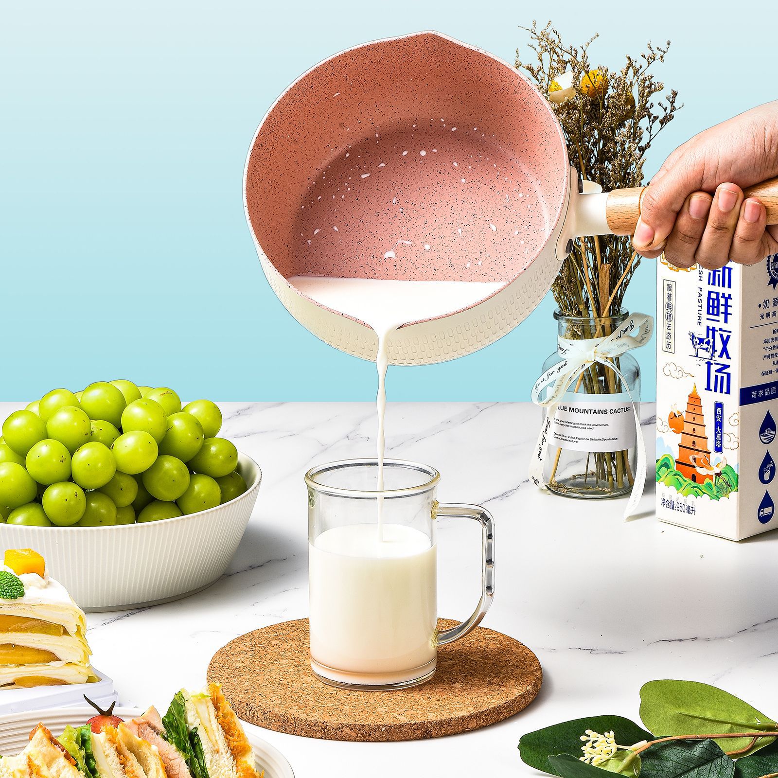 Non-stick tourmaline instant noodle pot, household non-stick base soup pot, baby and infant complementary food small milk pot, Japanese snow flat pot details Picture