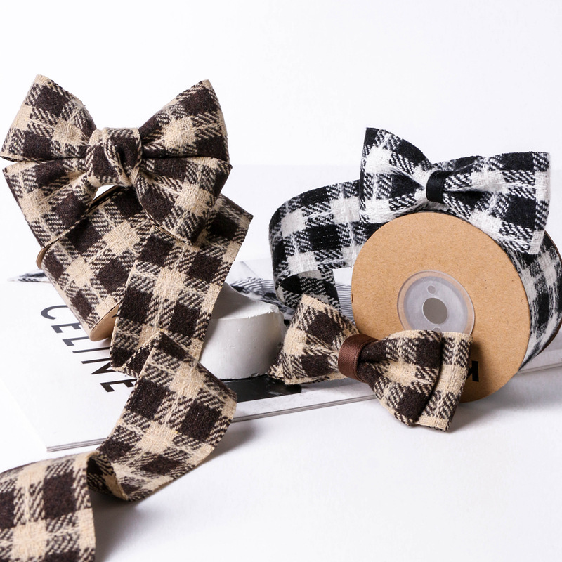 Cotton And Linen Color Matching Check Webbed Diy Bow Hair Accessories Hair Circle Clothes Bow Tie Accessories Gift Flower Packaging Specification drawing