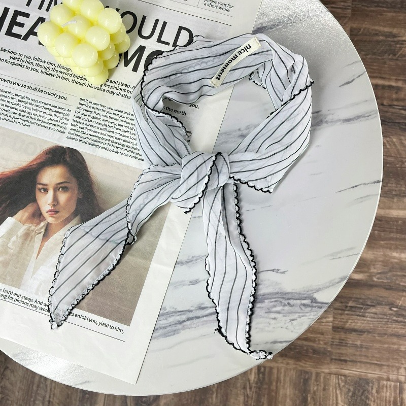 头巾夏女田园韩系多功能时髦防晒透气波点丝巾条纹三角巾围脖头巾详情9