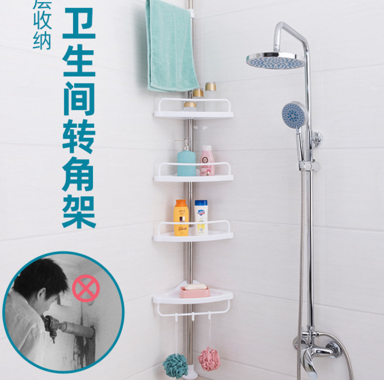 Multi-layered storage rack in the corner of the bathroom Specification image