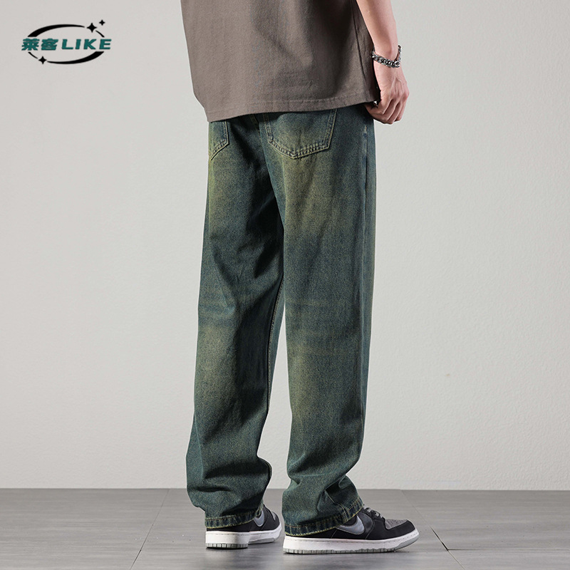 American street retro men's jeans, high-end straight-leg jeans, men's simple and loose denim long pants Application Scenario