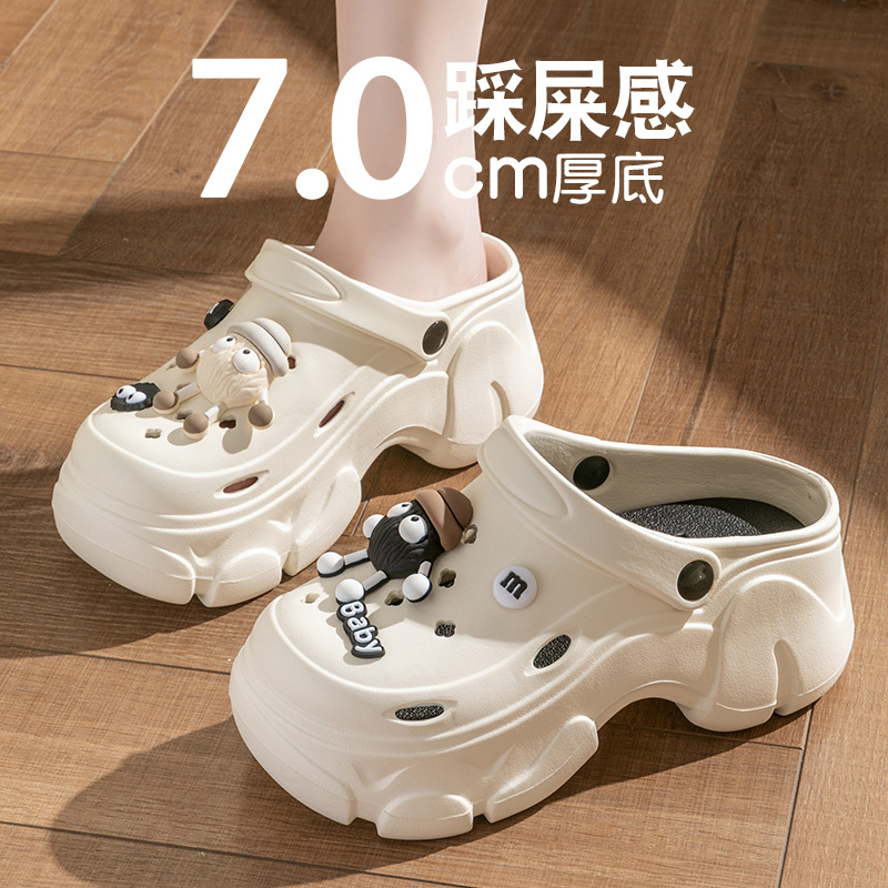 2025新款煤球洞洞鞋女款夏季可爱松糕厚底踩屎感增高防滑包头拖鞋