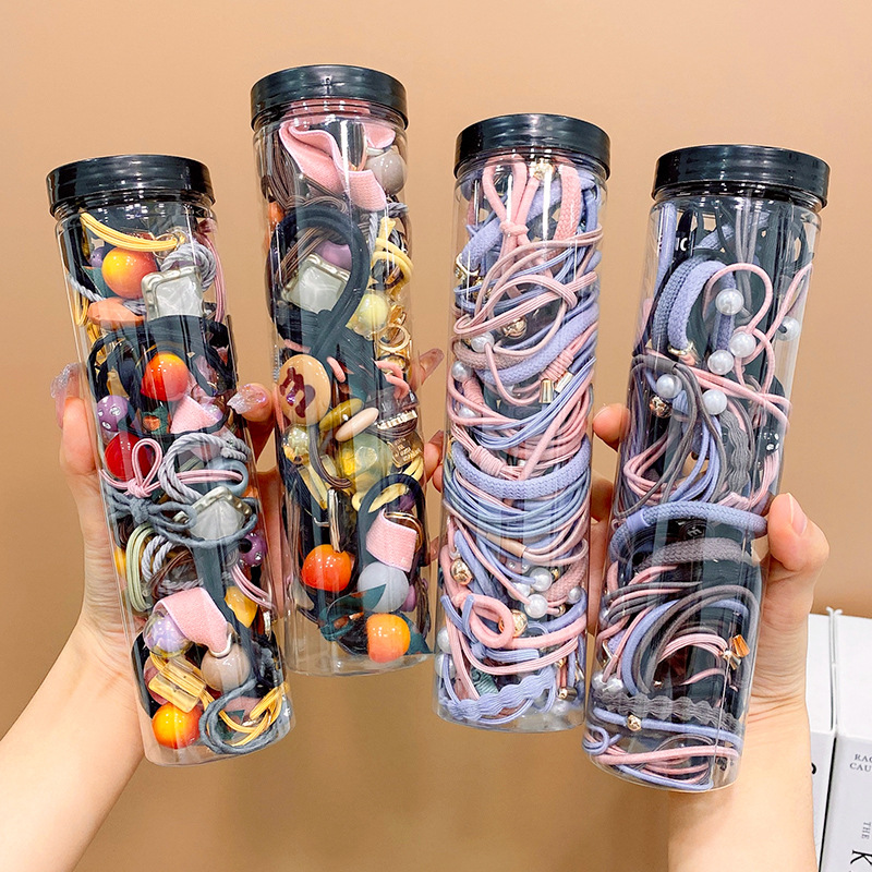 Canned Colored Rubber Band Double Ball Ball Hair Rope Head Rope Tie Hair Bun Head Cute Children's Hair Accessories Girl Headwear