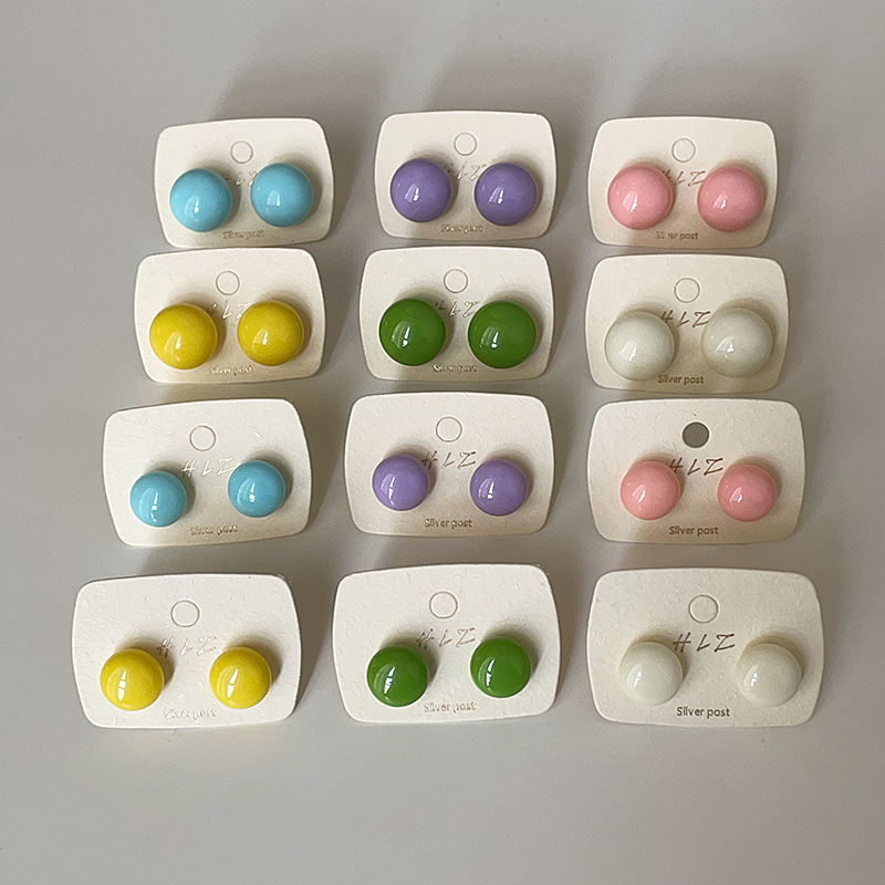 甜美马卡龙糖果色馒头珠耳钉女简约高级感时尚气质百搭耳环耳饰