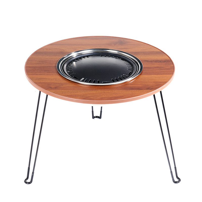 折叠围炉煮茶桌子烤火炉炭火炉家用庭院套装碳火煮茶炉户外烧烤桌白底实物图