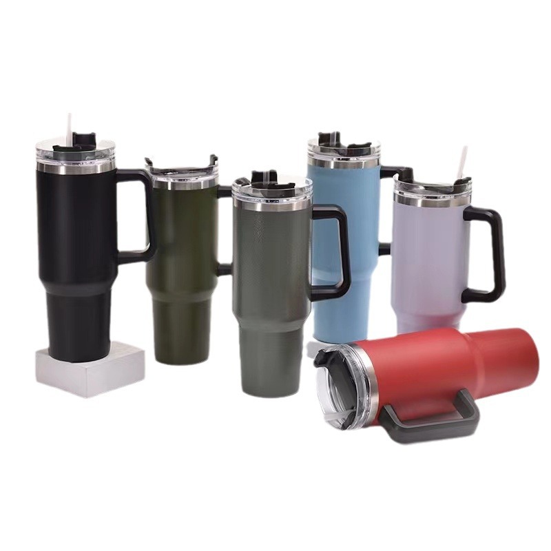 Wholesale 40Oz Ice Bar Car Cup With Handle 304 Stainless Steel Thermos Cup With Straw Car Cup Specification drawing