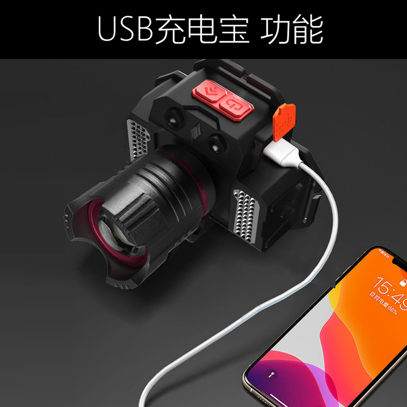 Cross-border Douyin LED headlamp, strong light charging USB, outdoor night fishing, long-range flashlight, high-brightness head-mounted miner's lamp Specification image