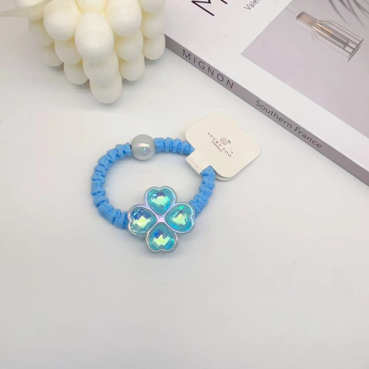 Hair Rope Lt10400 Korean Version New Simple Heavy Love Jade Four-Leaf Clover Hair Hair Rope details Picture