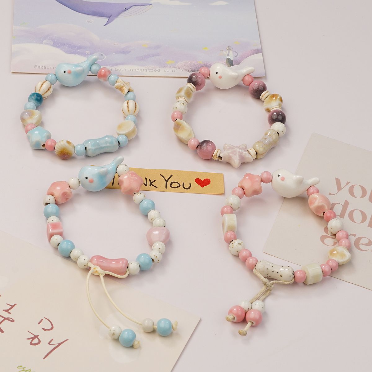 Jingdezhen ceramic bracelets, fresh and clean dolphin best friend bracelets, student beads, live streaming at stalls, wholesale supply
